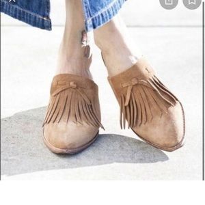 Madewell Alexa Chung Dani Fringe Suede Leather Heel Bootie Mule Shoe